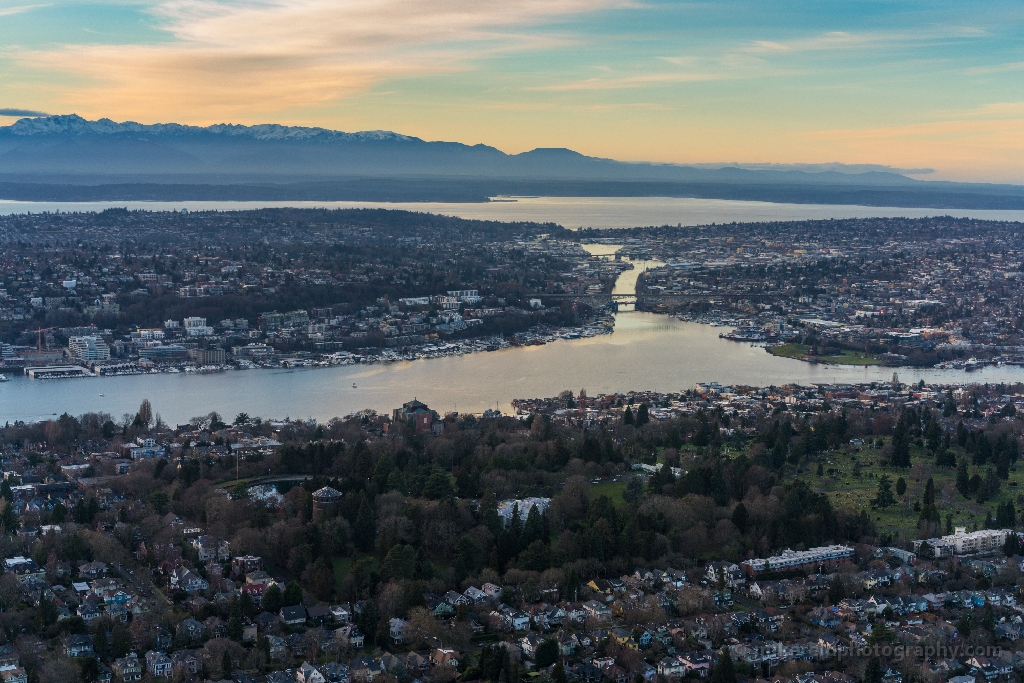 Aerial Volunteer Park and Lake Union